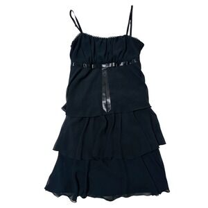 Studio Y Black Tiered Y2K Mini Dress Satin Bow Party Dress Size 7